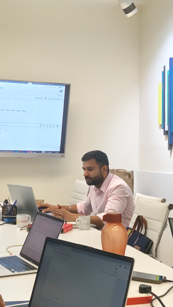 Lead Instructor Pankit Kumar teaching Python in a Jupyter notebook in the Noida classroom